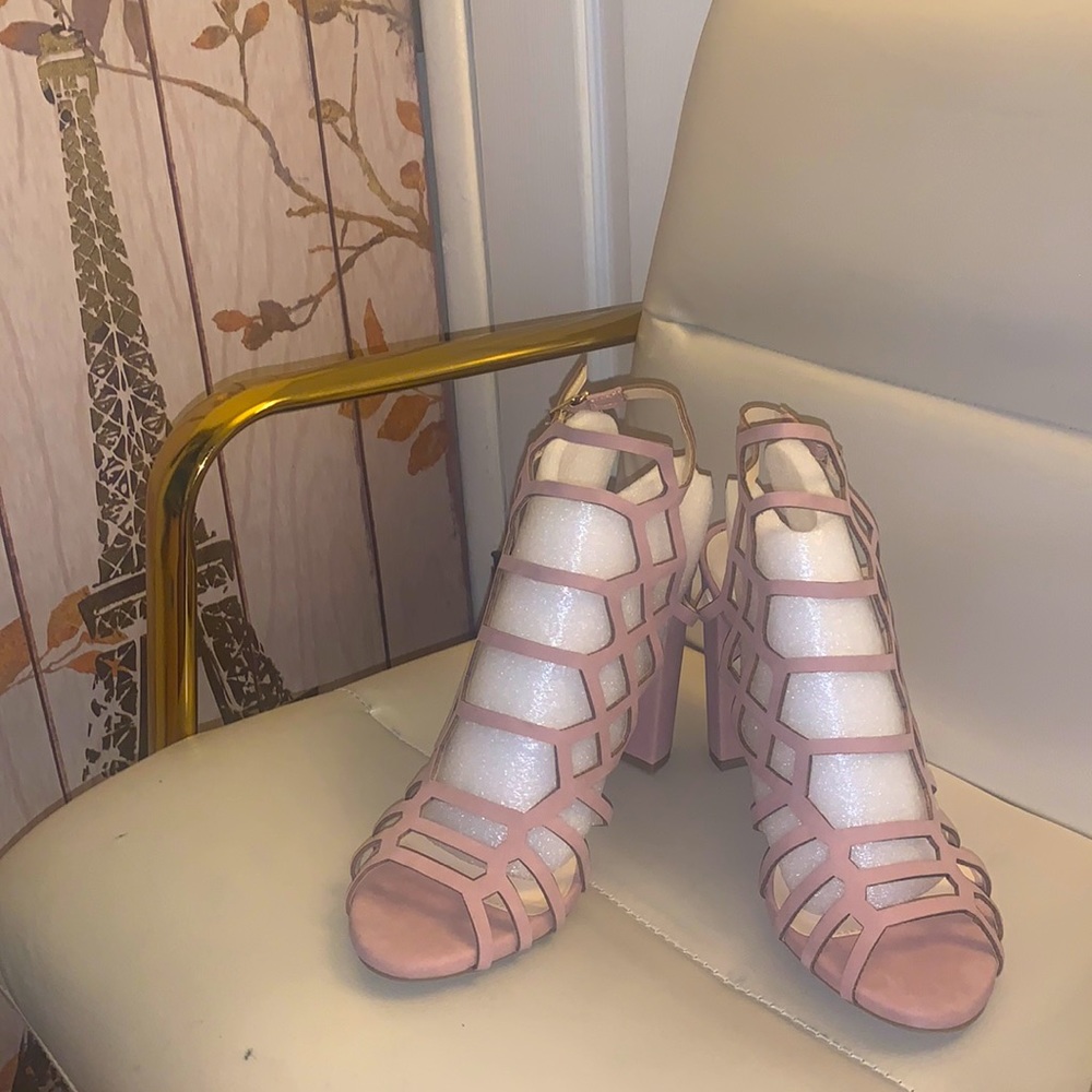 Pink caged chunky heels brand new